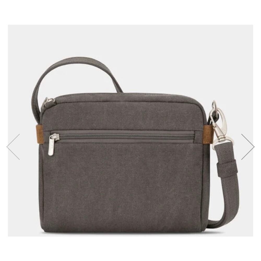 Travelon Anti-Theft Heritage Crossbody Bag Pewter Gray Brown Suede